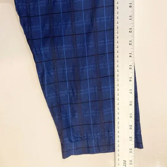 NWOT BLANQUE Top Shirt Tunic One-Size Blue Plaid Button-Up Long-Sleeve Slit-Side